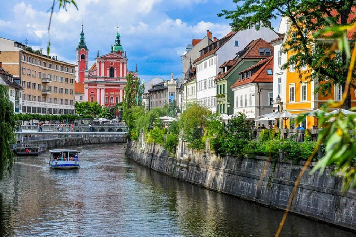 View of Ljubljana, Slovenia from a river.