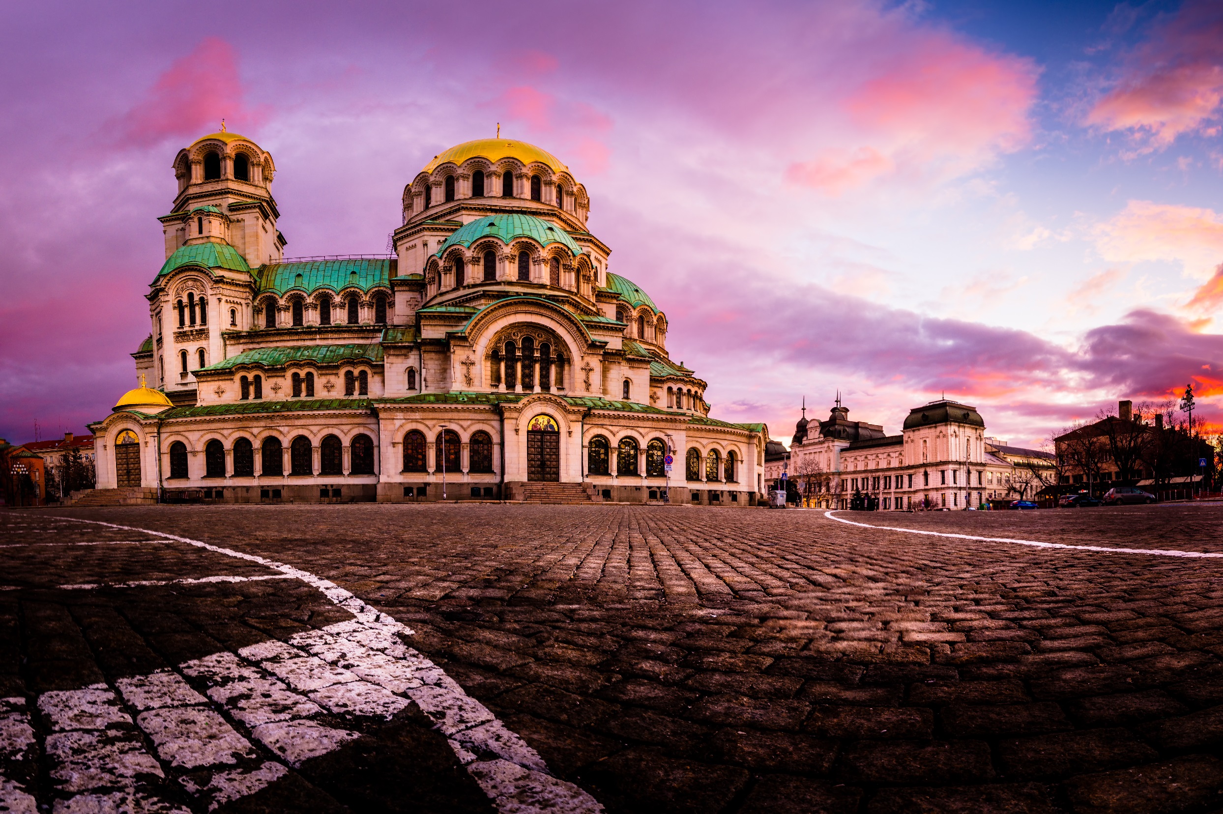 Alexander Nevsky Cathedral in Sofia city Bulgaria at sunset