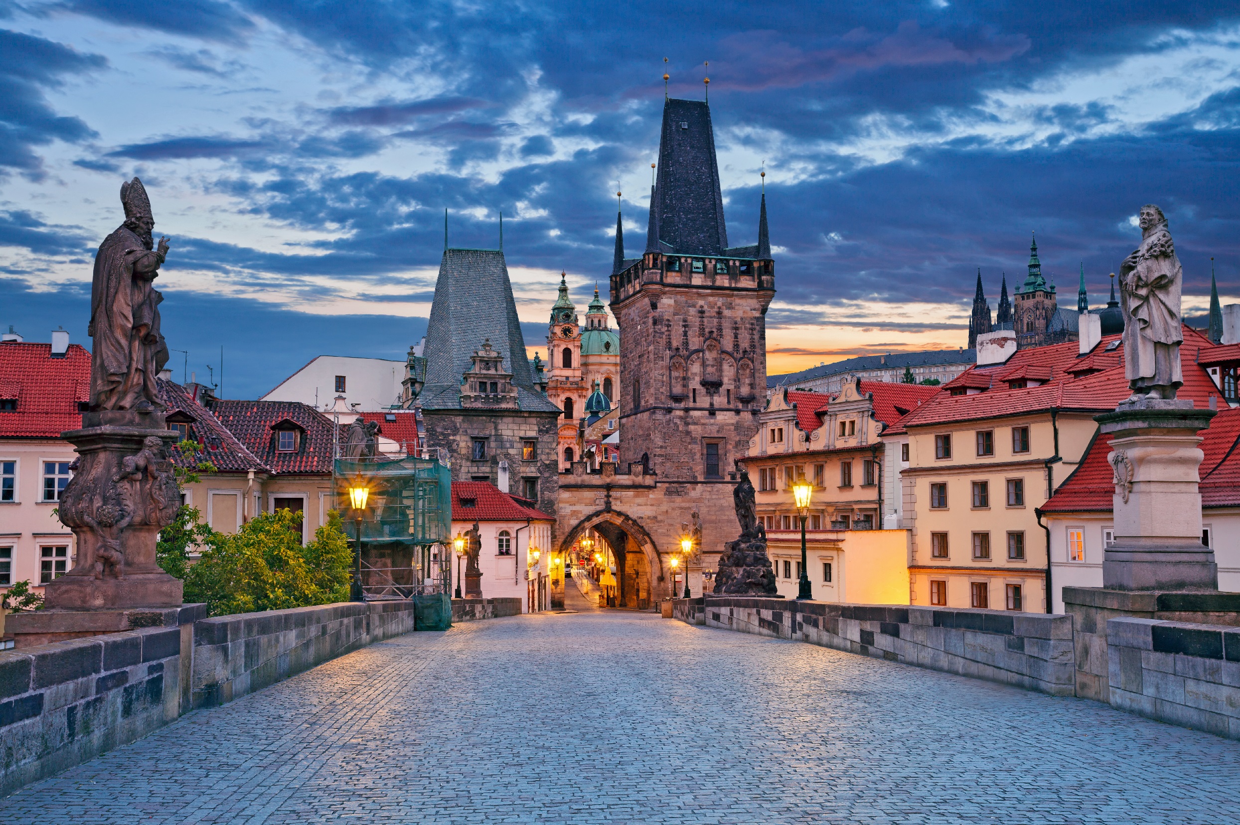 View from Charles Bridge in Prague, Czech Republic in the evening