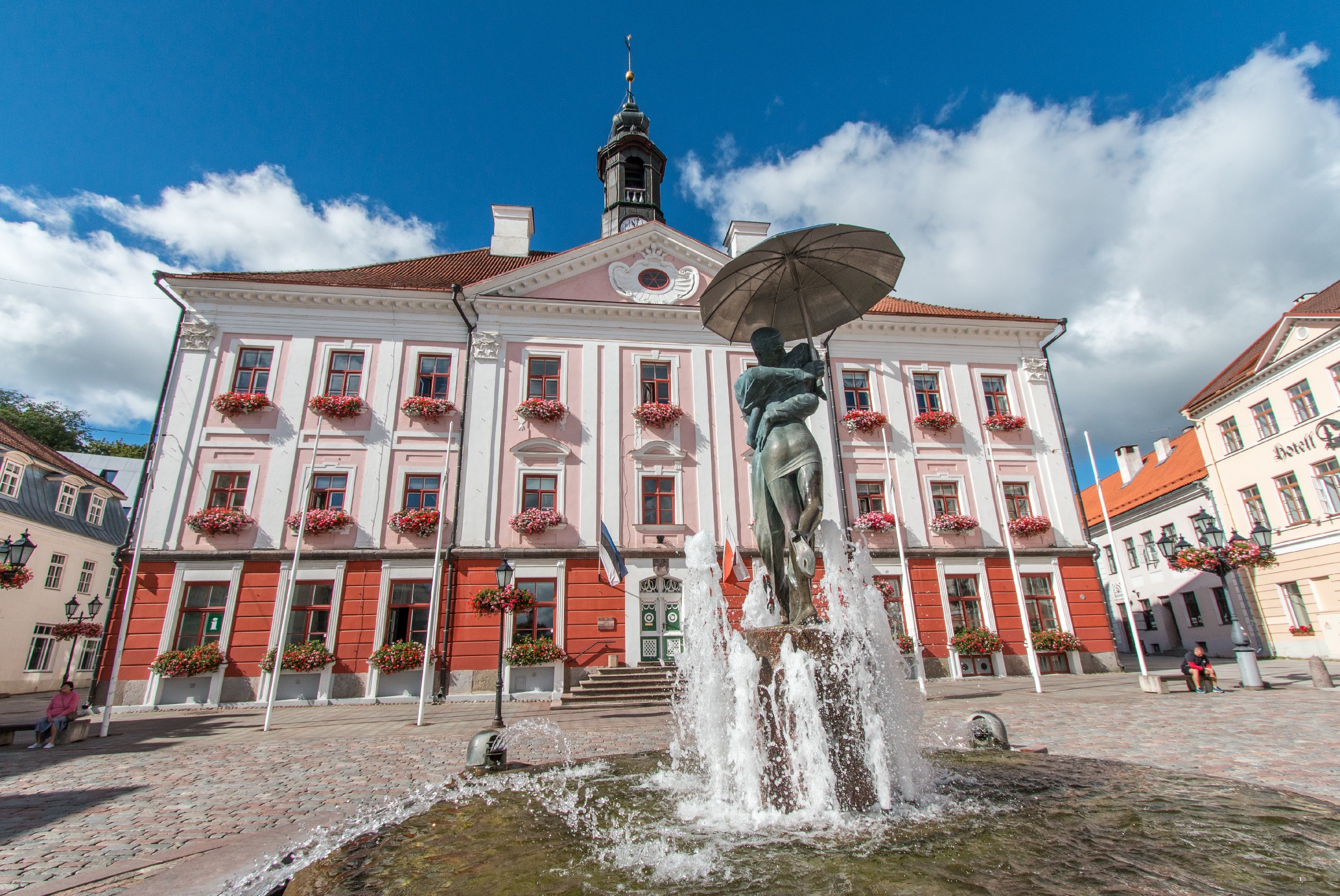 View of the old town hall in Tartu Raekoja Plats, Estonia.